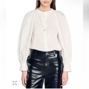 NWT Sandro Cream Blouse with Puff Sleeves